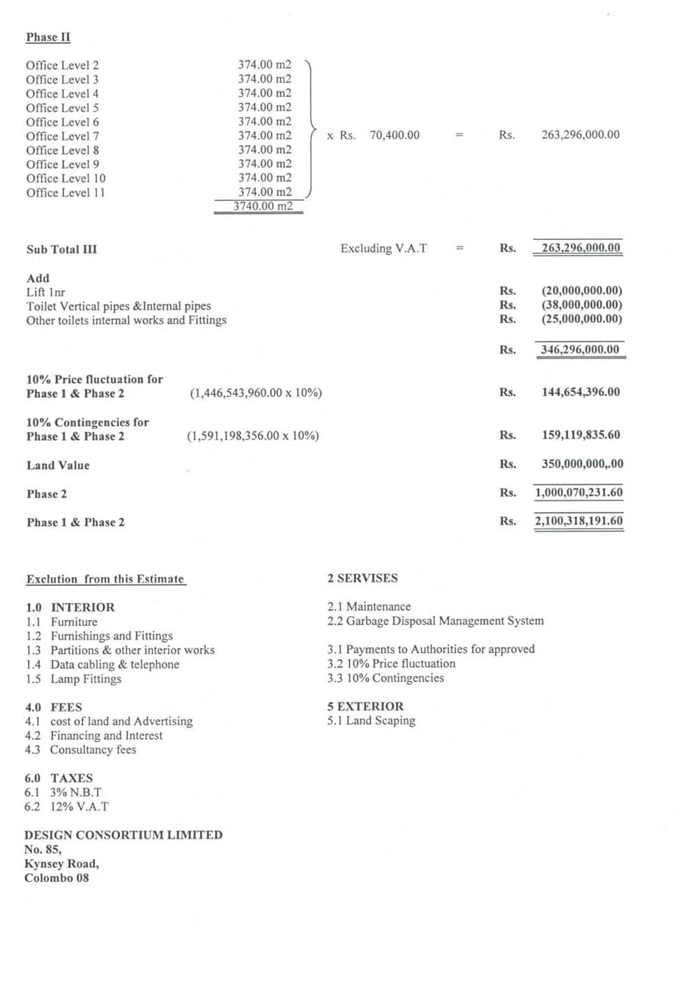 Yathama Twin Tower project estimate, page 2